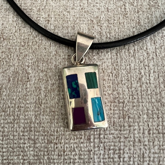 Silpada Sterling Silver Malachite Sugilite Turquoise Azurite Slide Pendant 16" - Picture 2 of 6